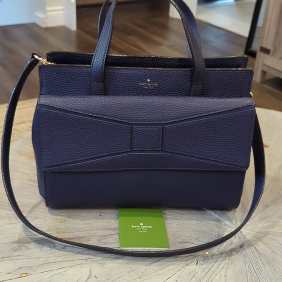 NWOT Kate Spade Chantal Bridge Place handbag blue cow leather - Picture 7 of 14